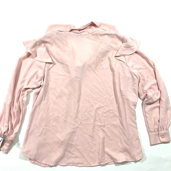 New Bar III Plus Long Sleeve Tie Neck Blouse Ruffle Shoulder - Picture 3 of 7